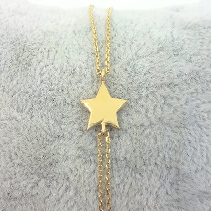 14K Real Solid Gold Star Design Bracelet Charm Cute Dainty Delicate Trendy Tiny Best Birthday Gift for Women Jewelry Mother