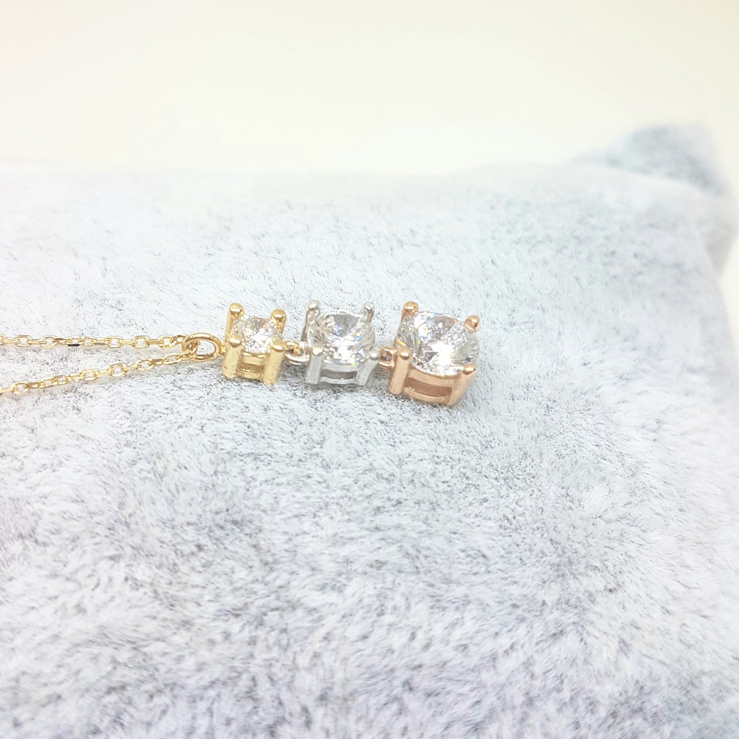 Solitaire Trio Layered Pendant Necklace with Cubic Zirconia Round Cut 14K Yellow White Rose Gold Charm Dainty Handmade for Women Jewelry