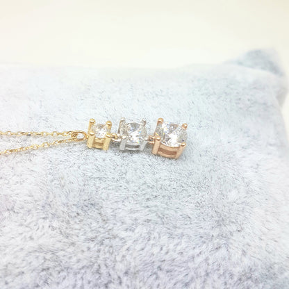 Solitaire Trio Layered Pendant Necklace with Cubic Zirconia Round Cut 14K Yellow White Rose Gold Charm Dainty Handmade for Women Jewelry
