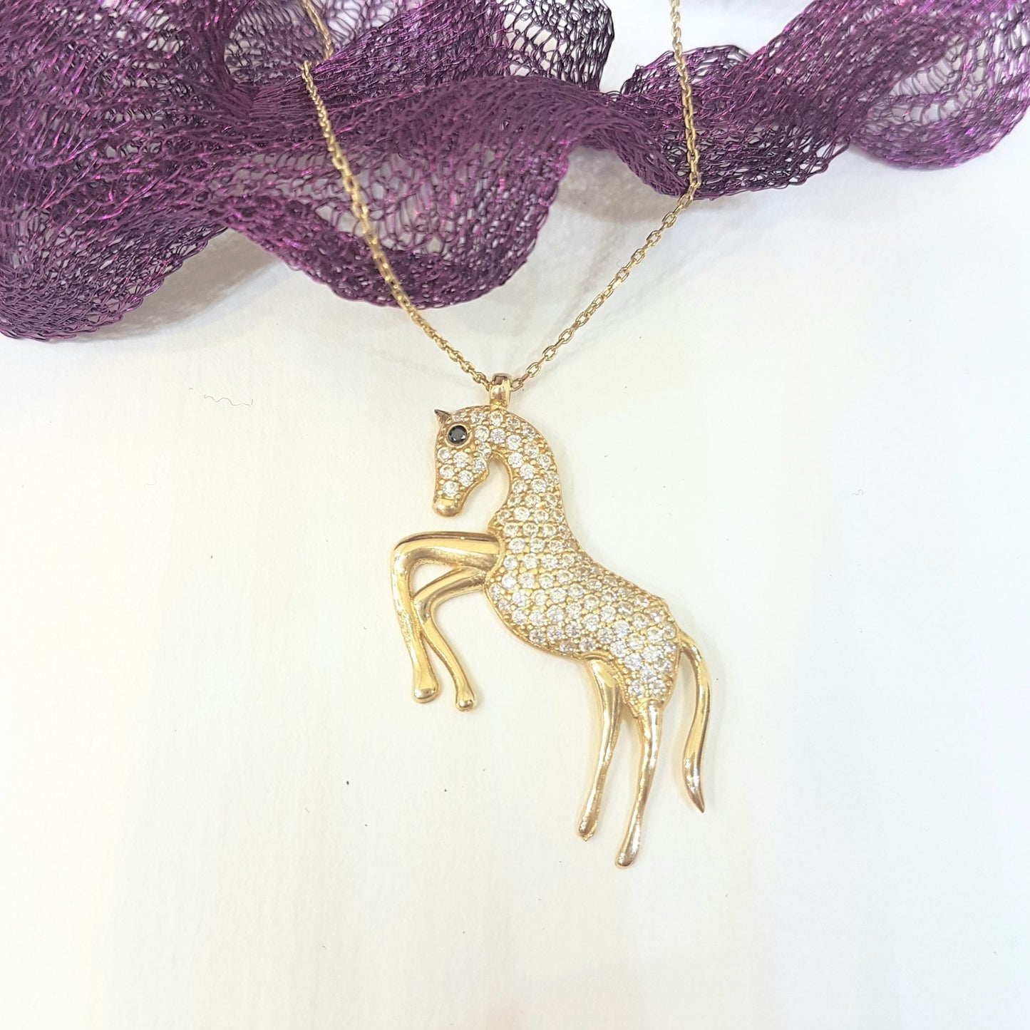 14K Gold Horse Pendant Necklace Decorated with Zirconia Stones Charm Elegant Dainty Birthday Valentine Christmas Gifts For Women Jewelry Girls