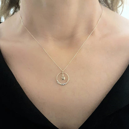 14K Gold Circle Ring With Itallian Balls and Swinging Cubic Zirconia Stone Pendant Necklace for Women Turkish Handmade Jewelry