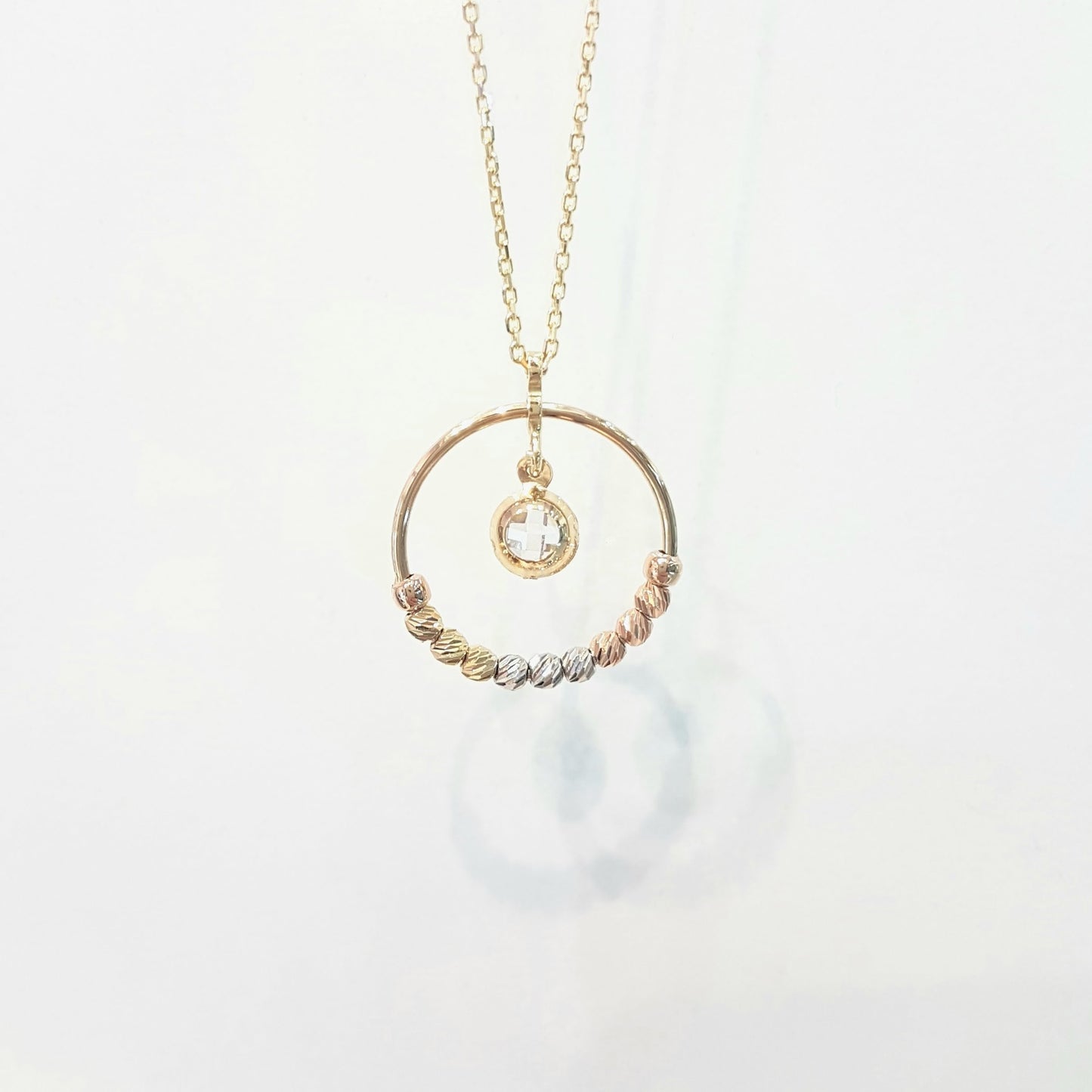 14K Gold Circle Ring With Itallian Balls and Swinging Cubic Zirconia Stone Pendant Necklace for Women Turkish Handmade Jewelry