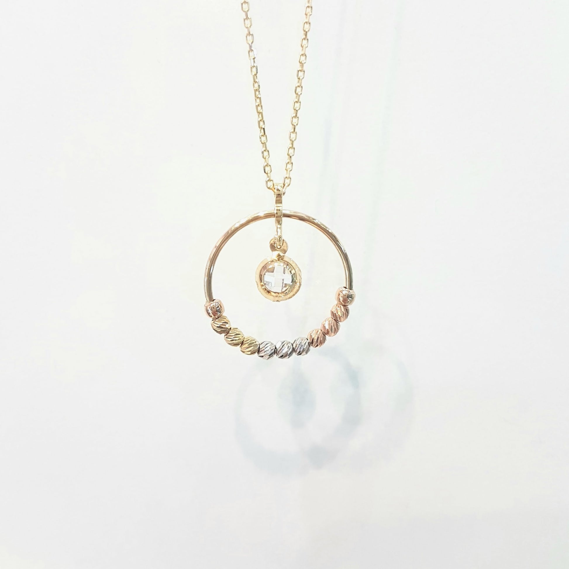 14K Gold Circle Ring With Itallian Balls and Swinging Cubic Zirconia Stone Pendant Necklace for Women Turkish Handmade Jewelry