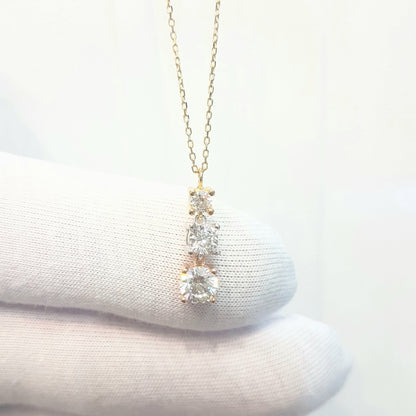 Solitaire Trio Layered Pendant Necklace with Cubic Zirconia Round Cut 14K Yellow White Rose Gold Charm Dainty Handmade for Women Jewelry
