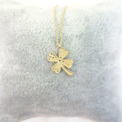 14K Real Gold Lucky Four Leaf Clover with Colorful Zirconia Stones Cute Dainty Charm, Delicate Elegant Trendy Pendant Necklace for Good Luck Birthday Gift Women Jewelry Lilac Purple Yellow Light Blue