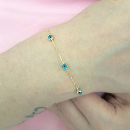 14K Real Solid Gold Two Sided Evil Eye Design Cute Tiny Dainty Delicate Elegant Trendy Bracelet best birthday gift for Women Jewelry yourself mom girls