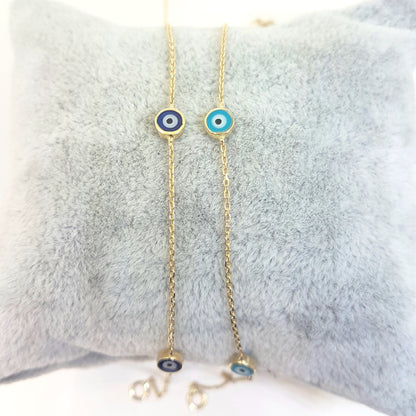 Evil Eye Bracelet Triple Lucky Luck Nazar Protection For Women Jewelry 14K Yellow Gold Charm Dainty Navy Blue or Turquoise