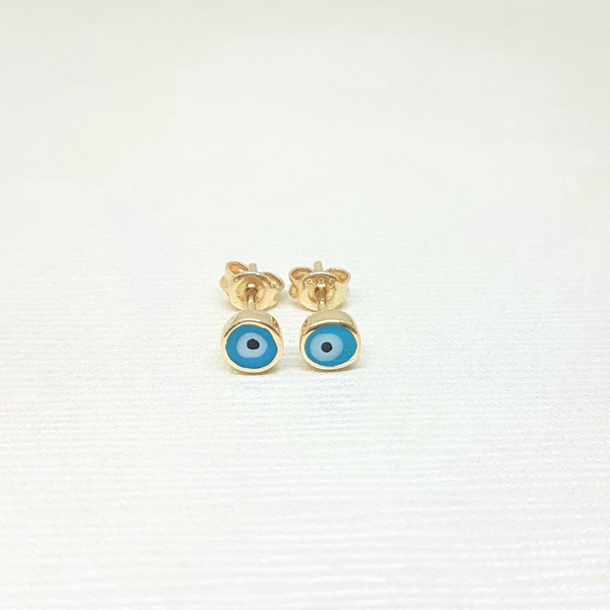 Evil Eye Stud Earrings Lucky Luck Nazar Protection For Women Jewelry 14K Yellow Gold Tiny Charm Dainty Turquoise or Navy Blue