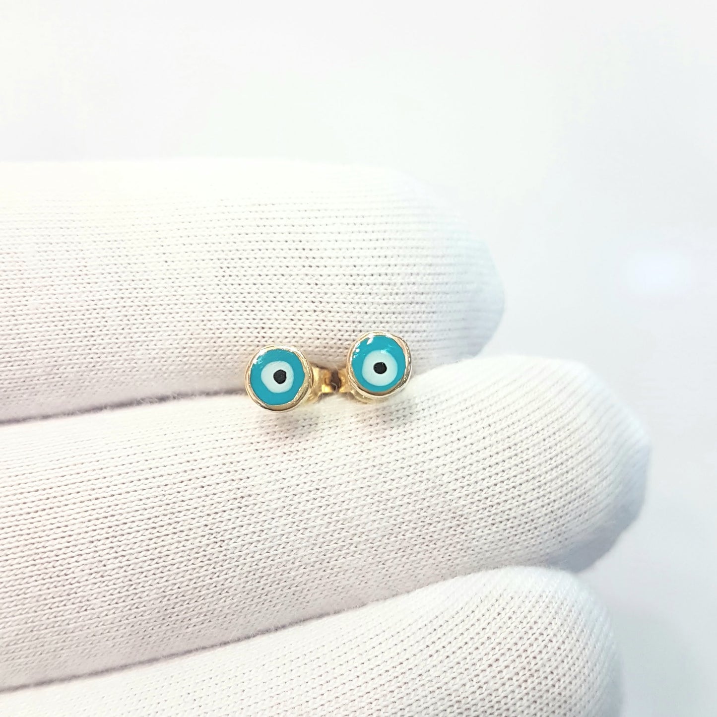 Evil Eye Stud Earrings Lucky Luck Nazar Protection For Women Jewelry 14K Yellow Gold Tiny Charm Dainty Turquoise or Navy Blue