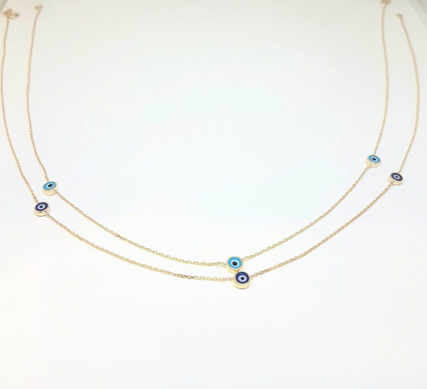 Evil Eye Trio Pendant Necklace Lucky Turkey Nazar Protection For Women Handmade Jewelry 14K Yellow Gold Charm Elegant Dainty Navy Blue Or Turquoise