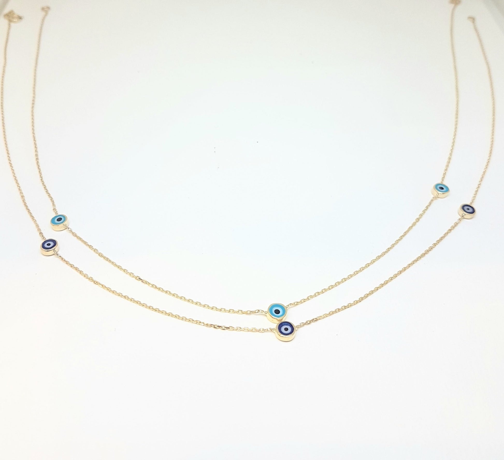 Evil Eye Trio Pendant Necklace Lucky Turkey Nazar Protection For Women Handmade Jewelry 14K Yellow Gold Charm Elegant Dainty Navy Blue Or Turquoise