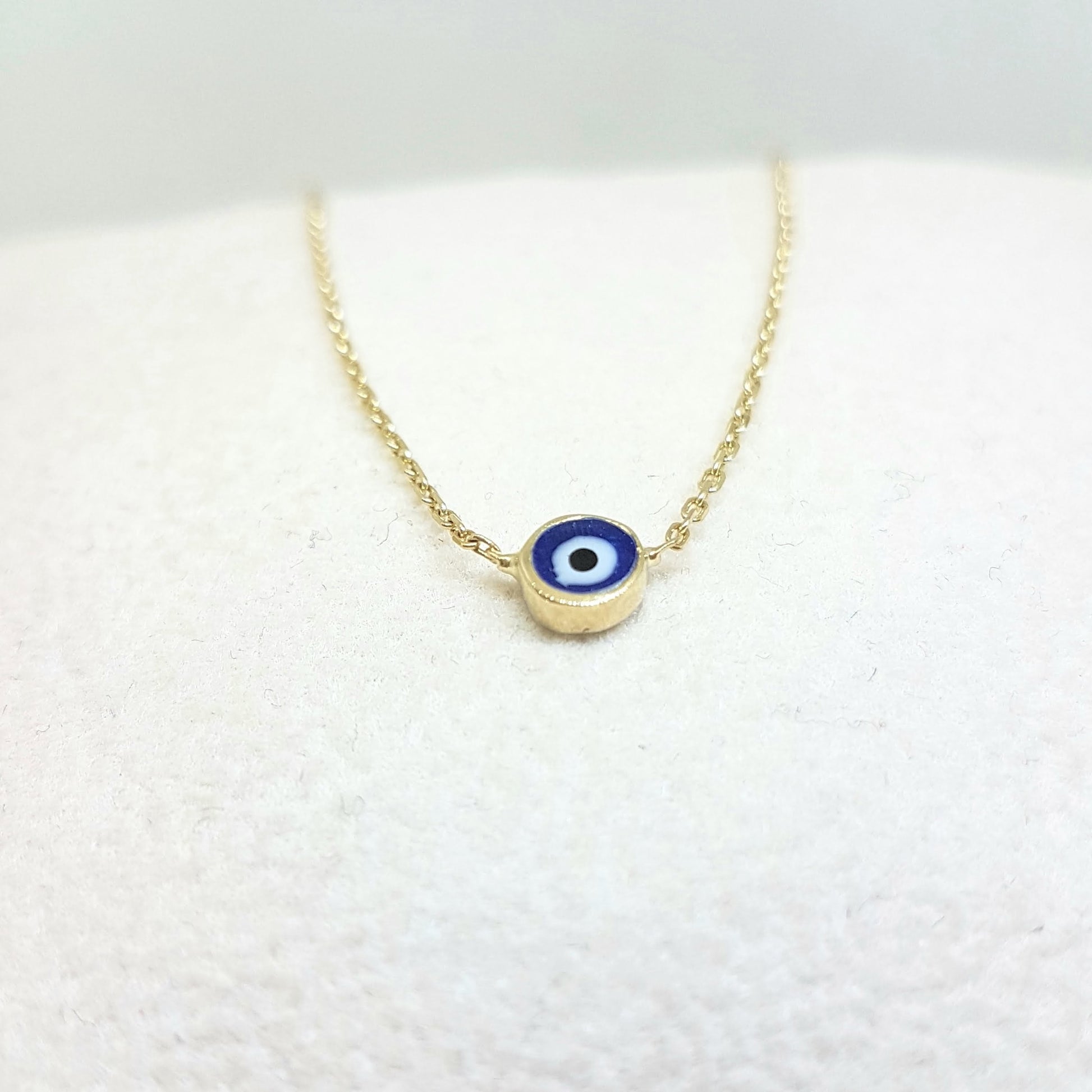 Evil Eye Single Pendant Necklace Lucky Turkey Nazar Protection For Women Jewelry 14K Yellow Gold Charm Dainty Navy Blue or Turquoise