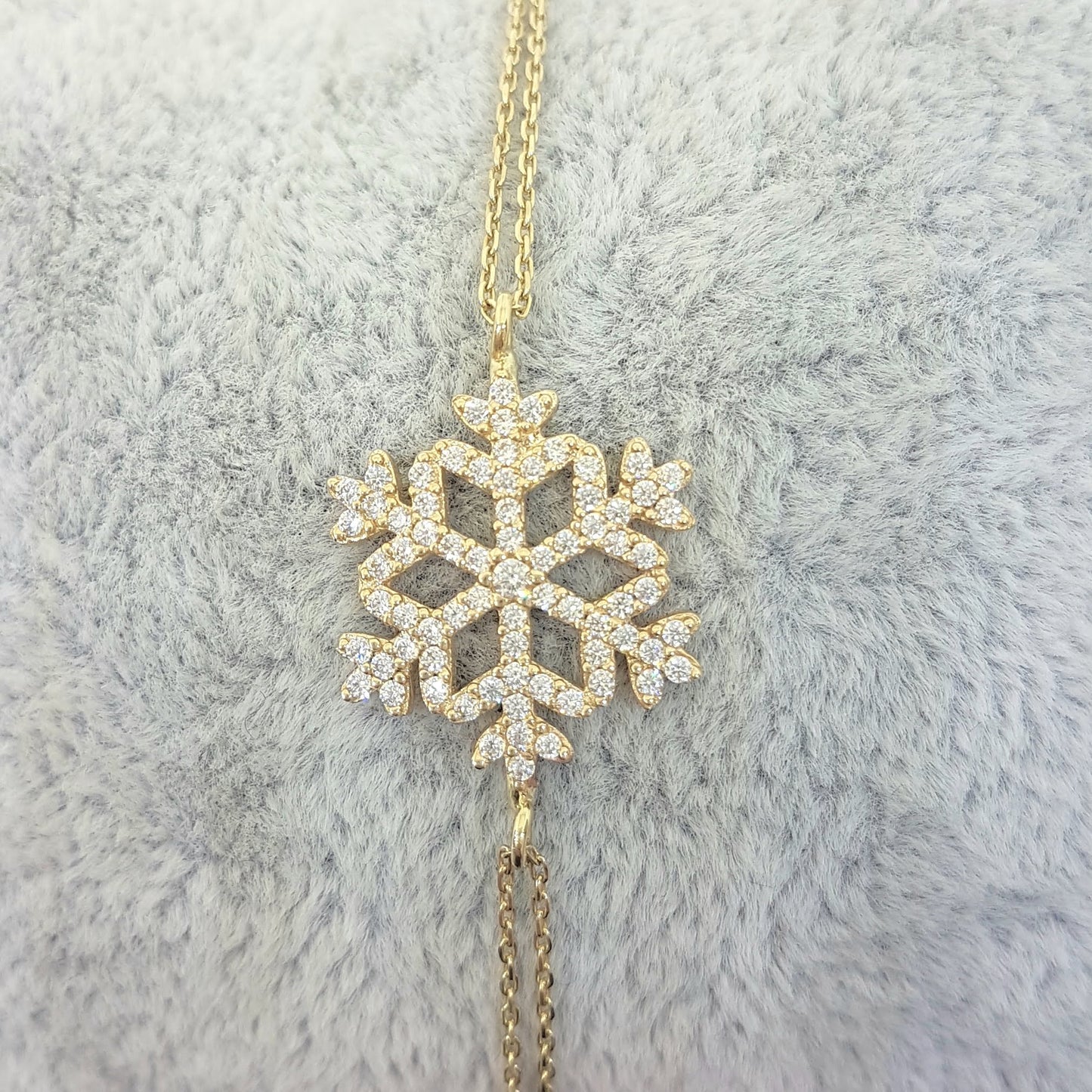 14K Real Solid Gold Snowflake Design with White Zirconia Stones Cute Elegant Dainty Charm Delicate Trendy Bracelet Best Birthday Gift for Women Jewelry