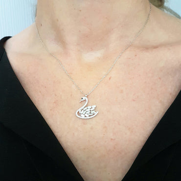 girlfriend silver black heartbeat mom japanese sister new mates loose christmas 925K sterling silver swan baguette necklace