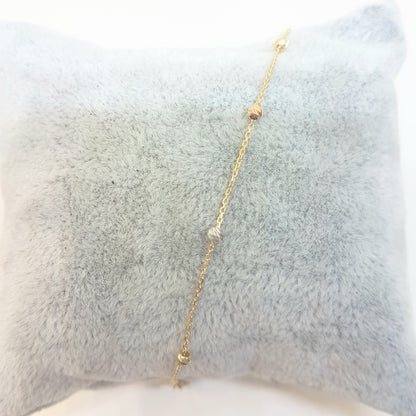 14K Real Solid Gold Chain Beaded Ball Bracelet for Women