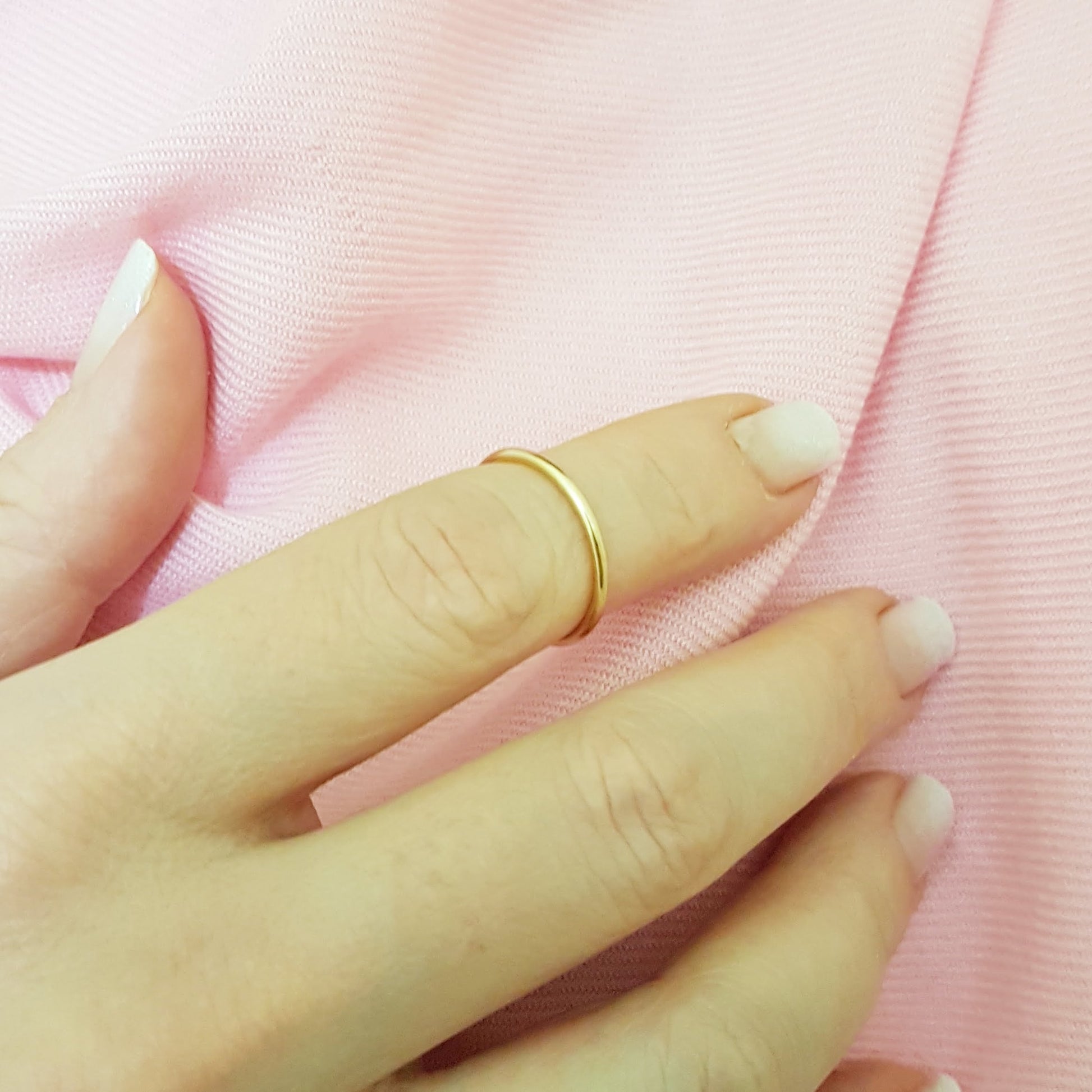 14K Real Yellow Gold Thin Plain Band Polished Midi Women's Wedding Ring Simple Dainty Wire Finger Stacking Knuckle Comfort Fit For Women