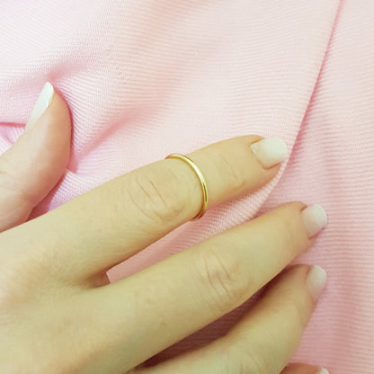 14K Real Yellow Gold Thin Plain Band Polished Midi Women's Wedding Ring Simple Dainty Wire Finger Stacking Knuckle Comfort Fit For Women