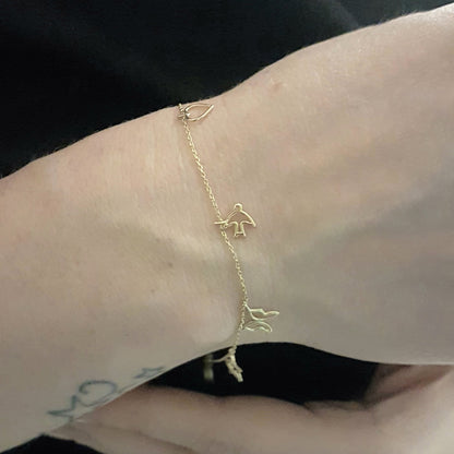 Good Luck Lucky Bracelet for Women 14K Real Solid Gold with Butterfly Star Moon Heart Swallow Pieces