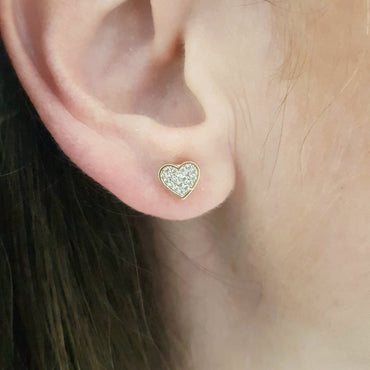 Heart Stud Earrings Decorated with Zirconia Stones for Women Girls 14K Real Solid Gold
