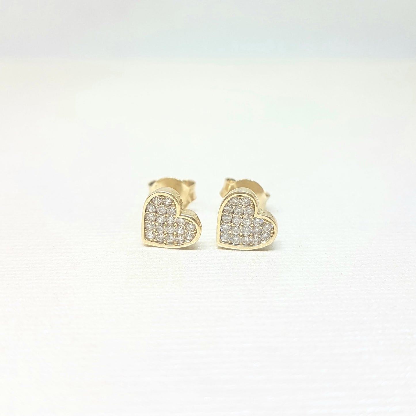 Heart Stud Earrings Decorated with Zirconia Stones for Women Girls 14K Real Solid Gold