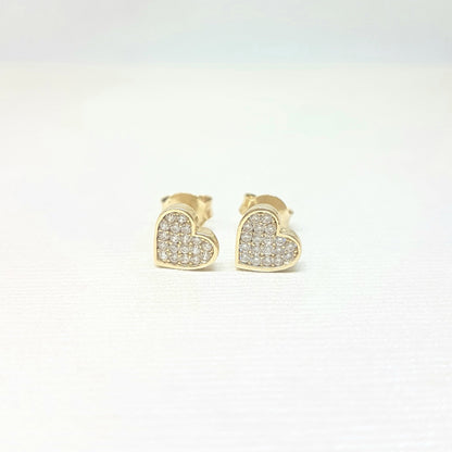 Heart Stud Earrings Decorated with Zirconia Stones for Women Girls 14K Real Solid Gold
