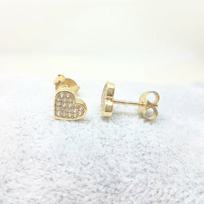 Heart Stud Earrings Decorated with Zirconia Stones for Women Girls 14K Real Solid Gold