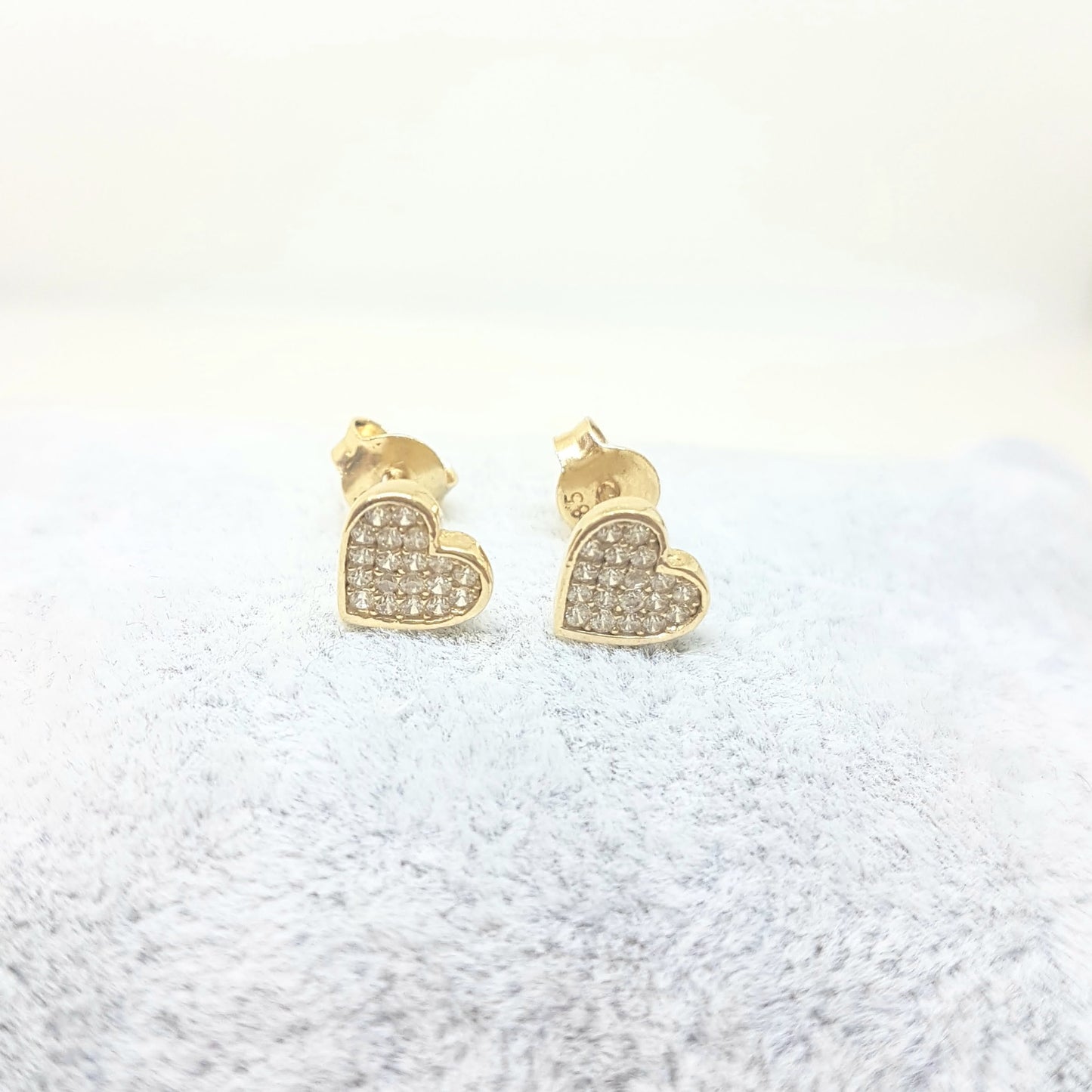 Heart Stud Earrings Decorated with Zirconia Stones for Women Girls 14K Real Solid Gold