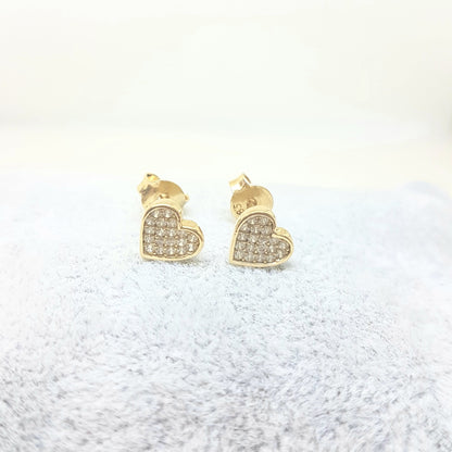 Heart Stud Earrings Decorated with Zirconia Stones for Women Girls 14K Real Solid Gold