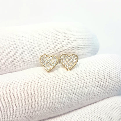 Heart Stud Earrings Decorated with Zirconia Stones for Women Girls 14K Real Solid Gold