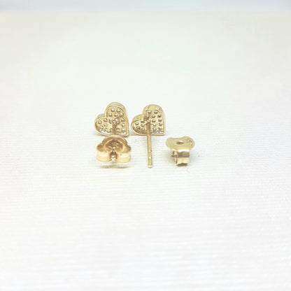Heart Stud Earrings Decorated with Zirconia Stones for Women Girls 14K Real Solid Gold