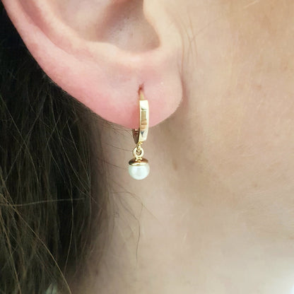 14K Gold Pearl Drop Earrings for Women
