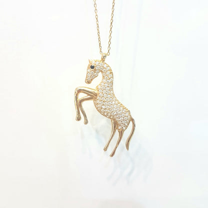 14K Gold Horse Pendant Necklace Decorated with Zirconia Stones Charm Elegant Dainty Birthday Valentine Christmas Gifts For Women Jewelry Girls