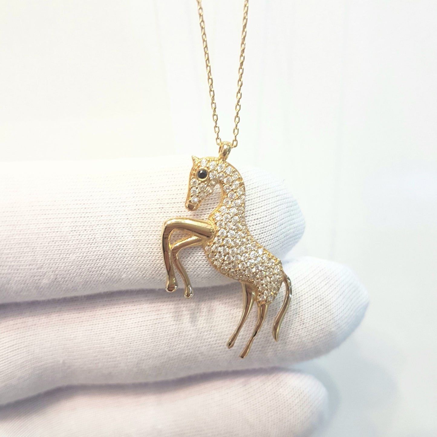 14K Gold Horse Pendant Necklace Decorated with Zirconia Stones Charm Elegant Dainty Birthday Valentine Christmas Gifts For Women Jewelry Girls