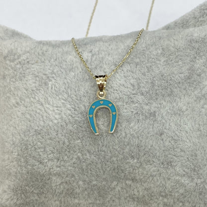 horseshoe necklace gold , 14K Real Solid Gold Horseshoe Necklace for Women , Lucky Horseshoe Pendant , Charm Horseshoe