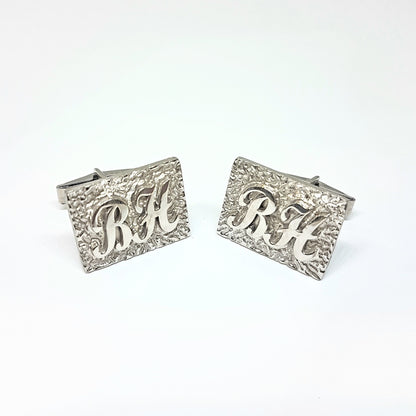 925K Sterling Silver Engraved Initials Cufflinks for Men