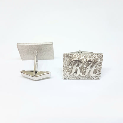 925K Sterling Silver Engraved Initials Cufflinks for Men