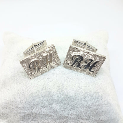 925K Sterling Silver Engraved Initials Cufflinks for Men
