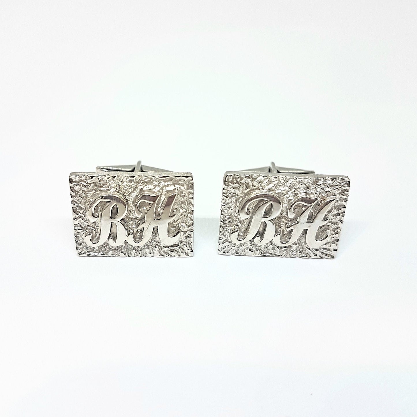 925K Sterling Silver Engraved Initials Cufflinks for Men