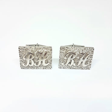 925K Sterling Silver Engraved Initials Cufflinks for Men