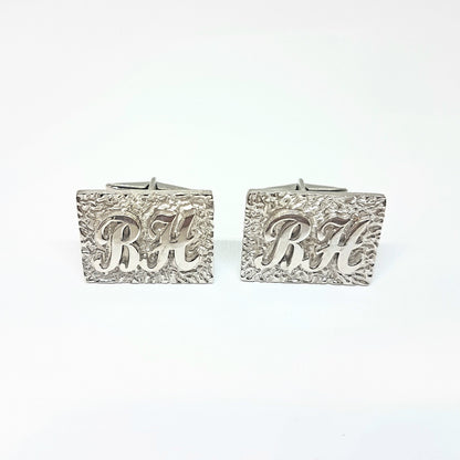925K Sterling Silver Engraved Initials Cufflinks for Men