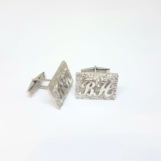 925K Sterling Silver Engraved Initials Cufflinks for Men