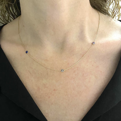 14K Real Solid Gold Birthstone Necklace for Women