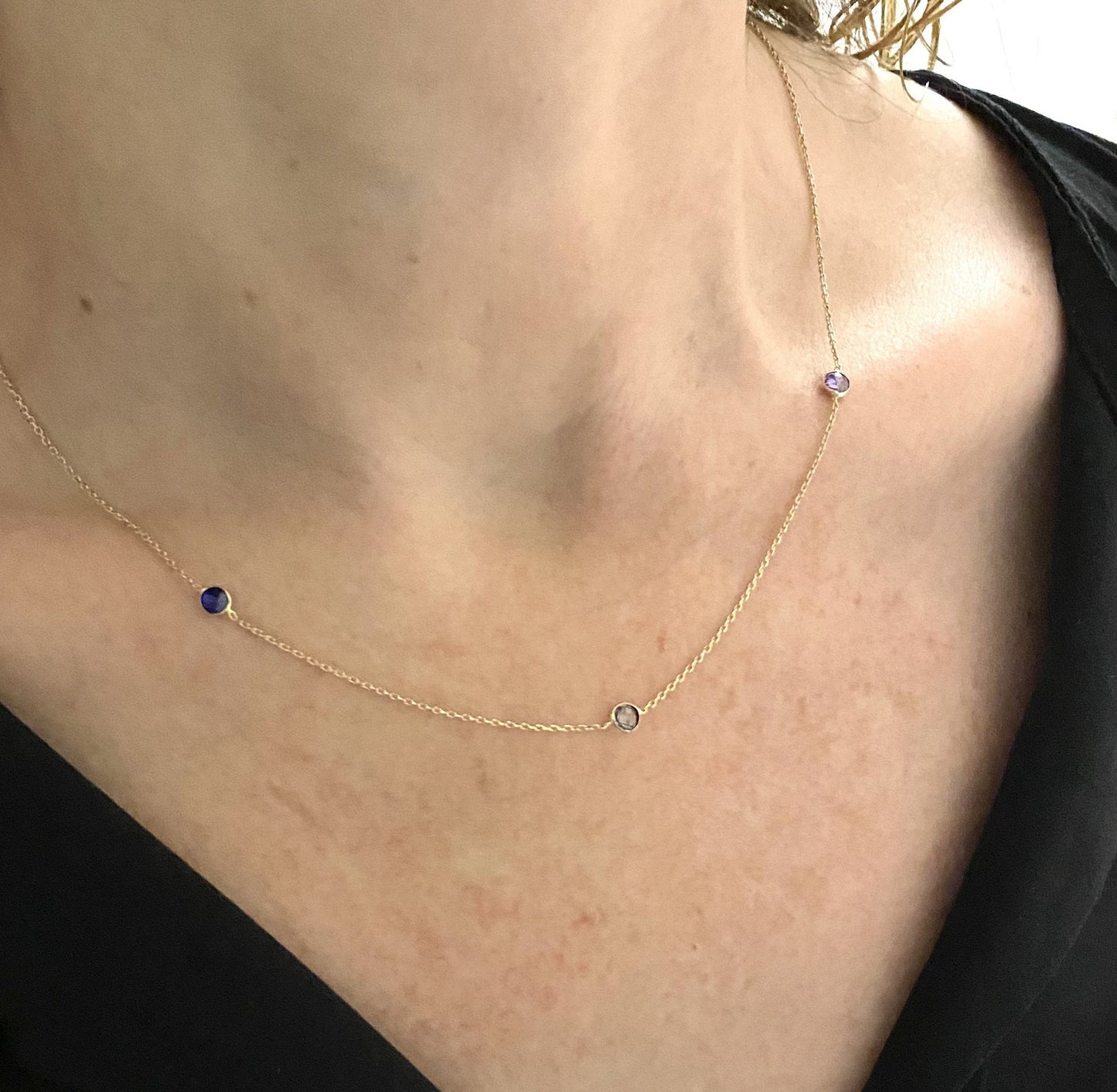 14K Real Solid Gold Birthstone Necklace for Women