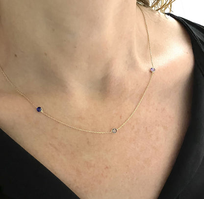 14K Real Solid Gold Birthstone Necklace for Women