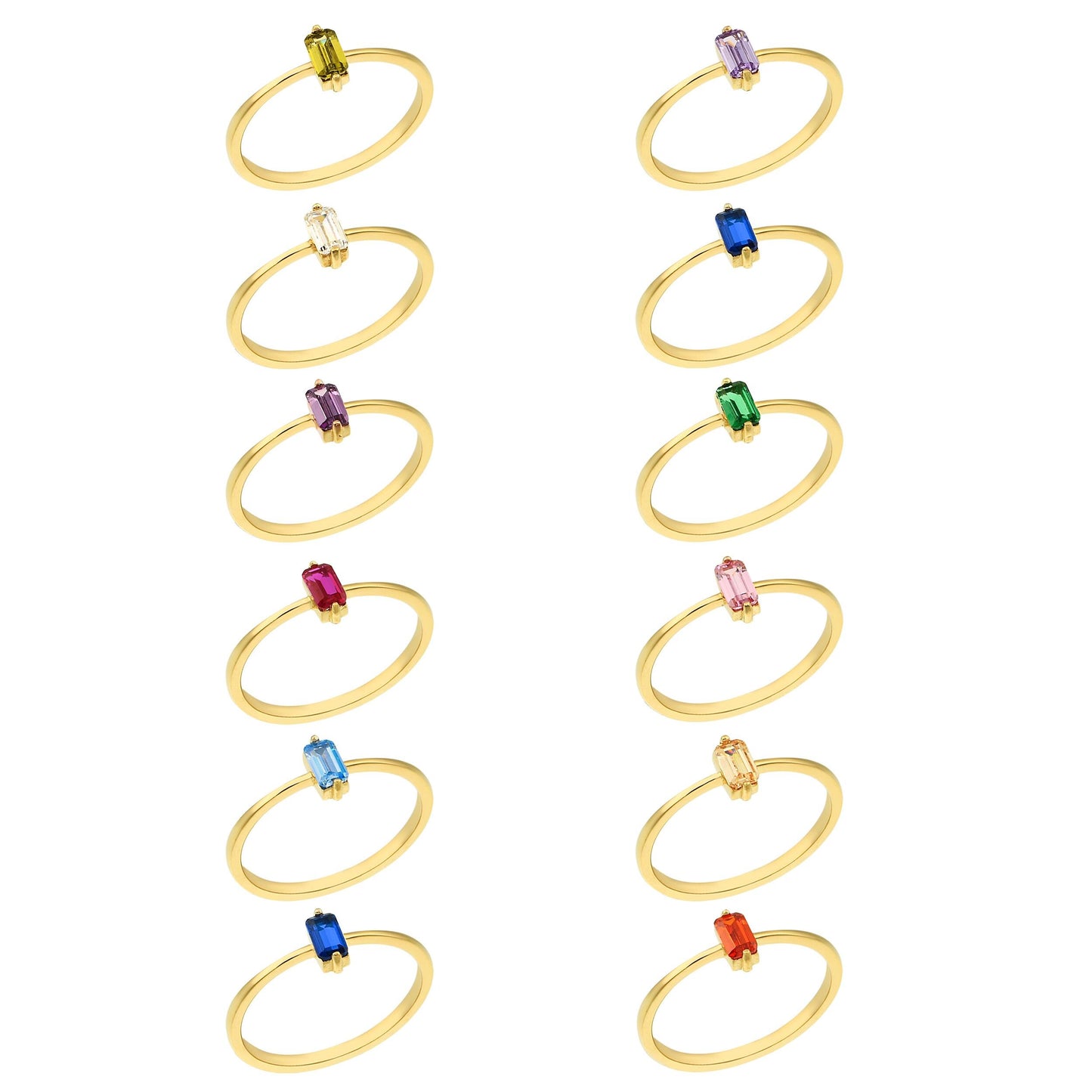 14K Real Gold CZ Solitaire Birthstone Rings for Women