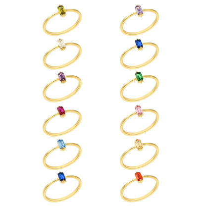 14K Real Gold CZ Solitaire Birthstone Rings for Women