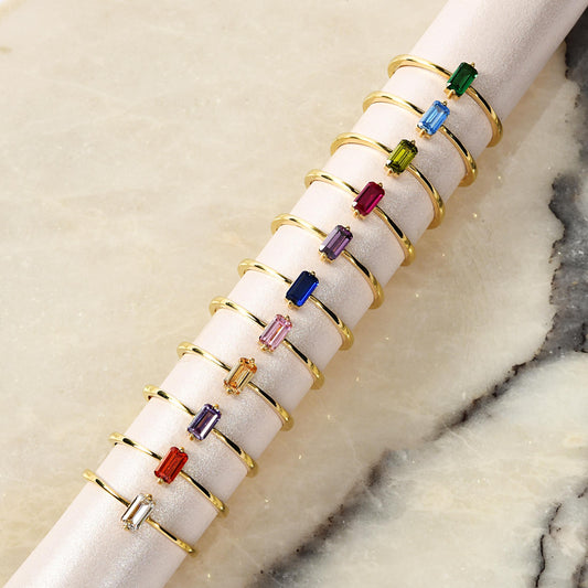 14K Real Gold CZ Solitaire Birthstone Rings for Women