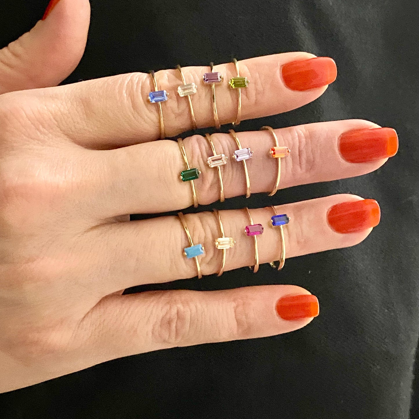 14K Real Gold CZ Solitaire Birthstone Rings for Women