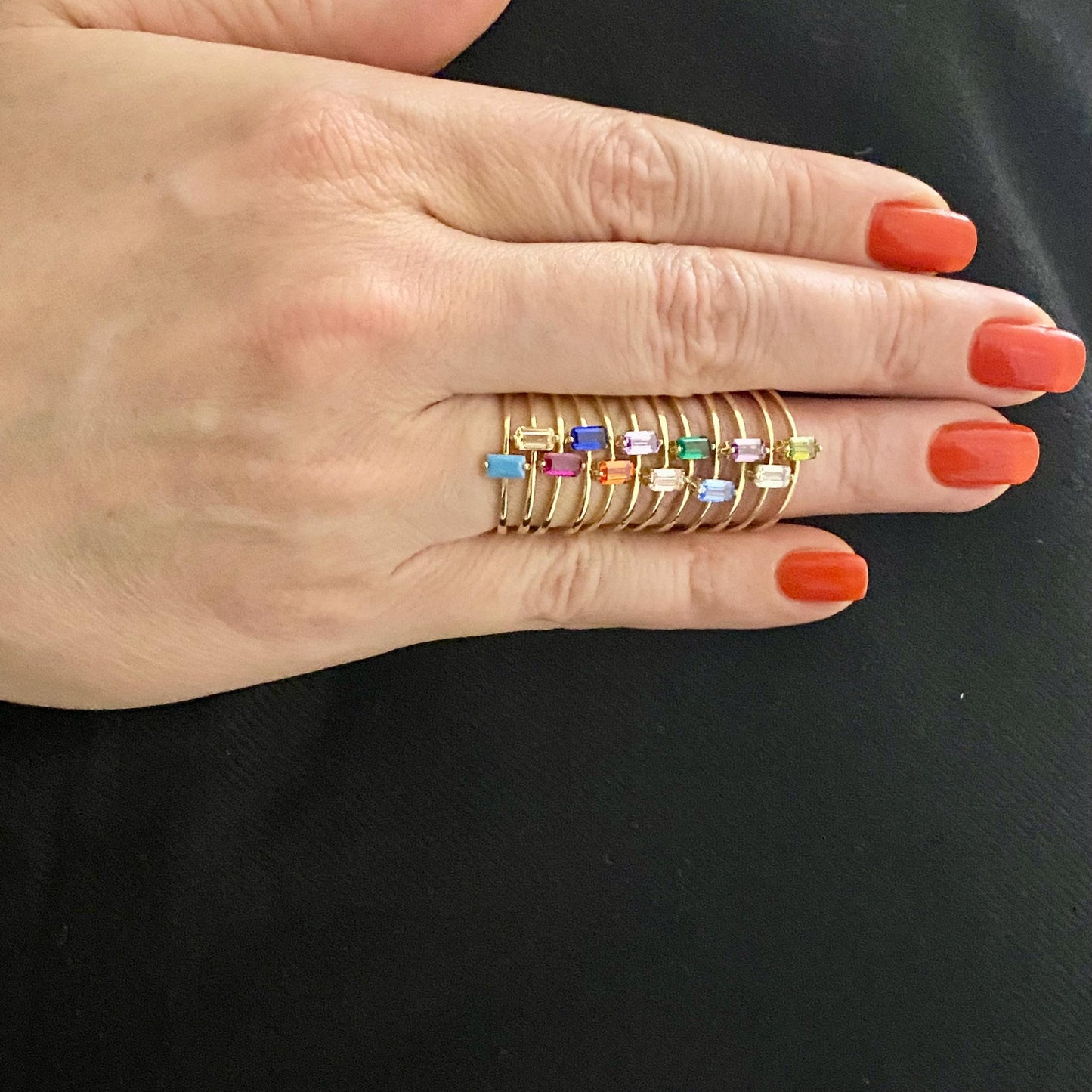 14K Real Gold CZ Solitaire Birthstone Rings for Women