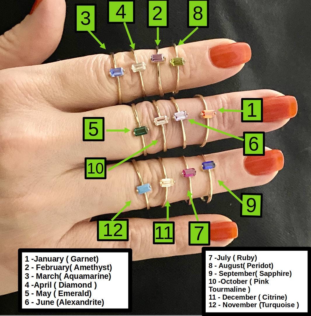 14K Real Gold CZ Solitaire Birthstone Rings for Women